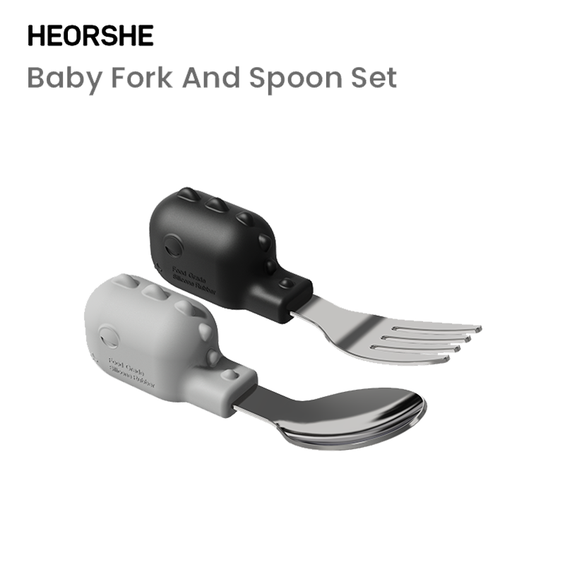 Baby Fork And Spoon Set Black and Grey